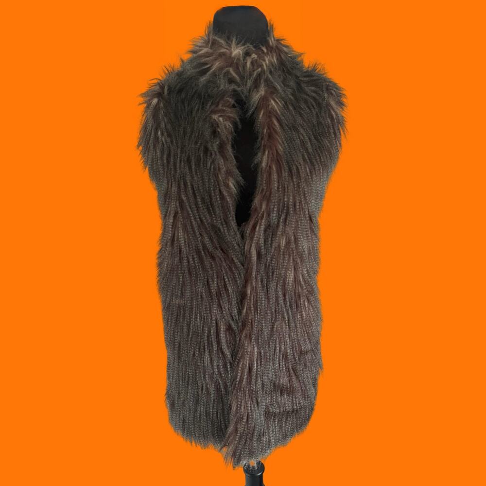 00's vintage brown faux fur shaggy penny lane y2k vest M/L
